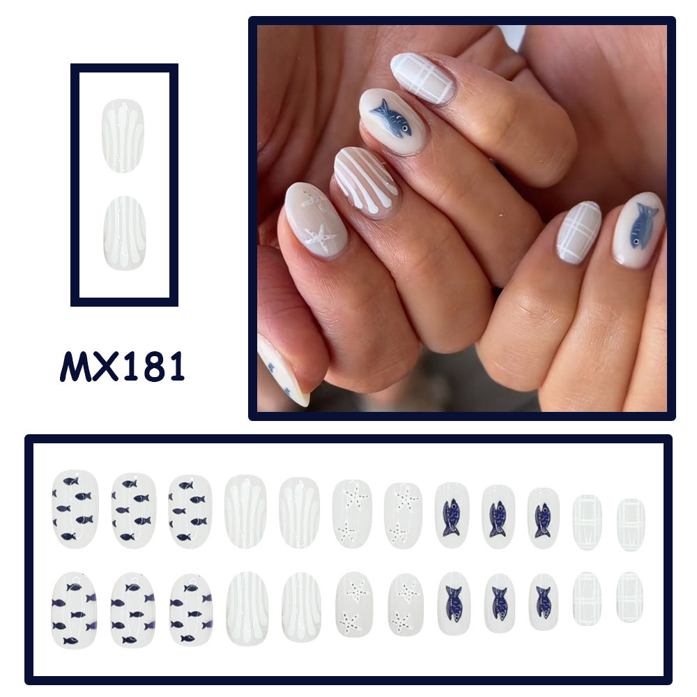 No.F765 Starfish Plaid Fingernails Patch 24pcs/Set