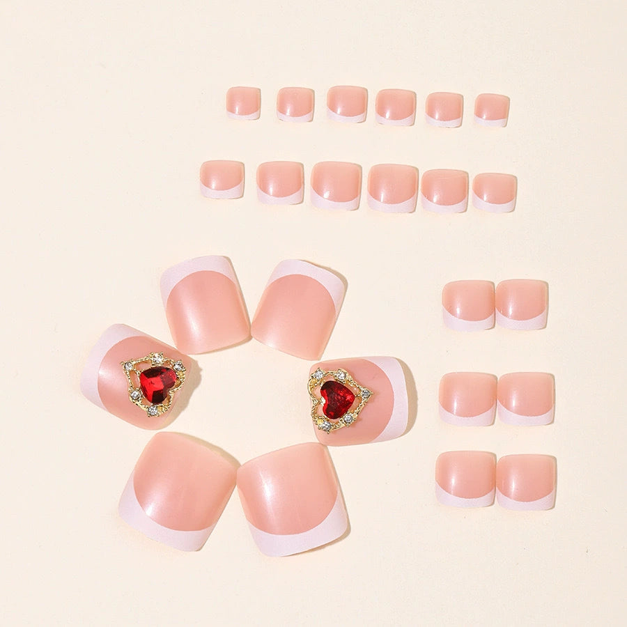 No.436 Gold Heart Diamonds Toenails Patch 24pcs/Set