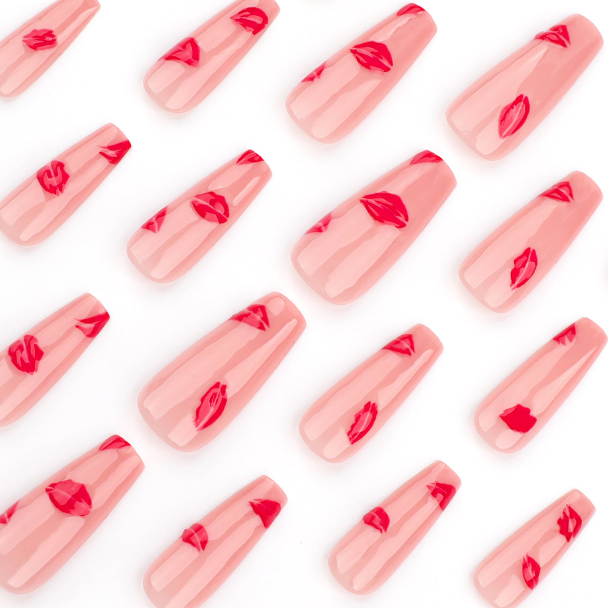 No.VN65 Valentine’s Red Lip Print Press-On Nails Set (24 Pcs)