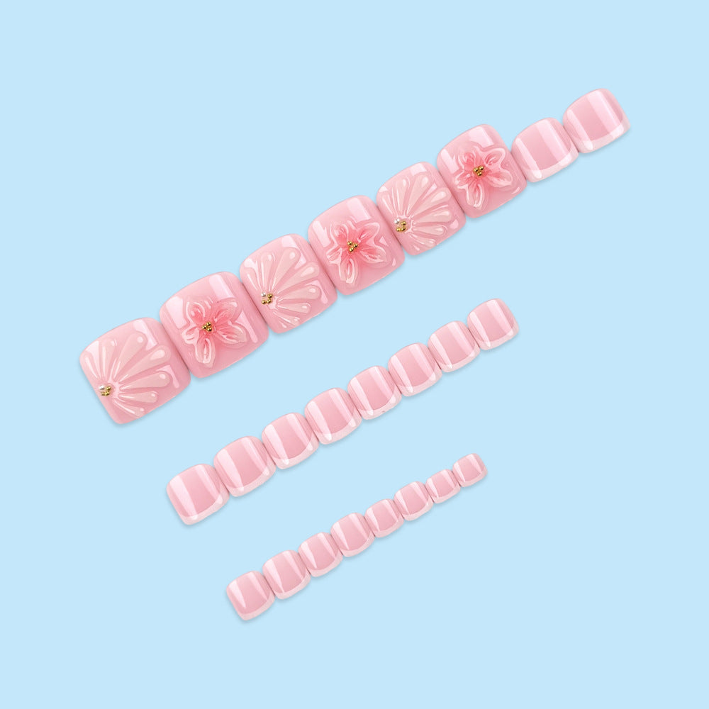 No.785 Pink Flower Toenails Patch 24pcs/Set