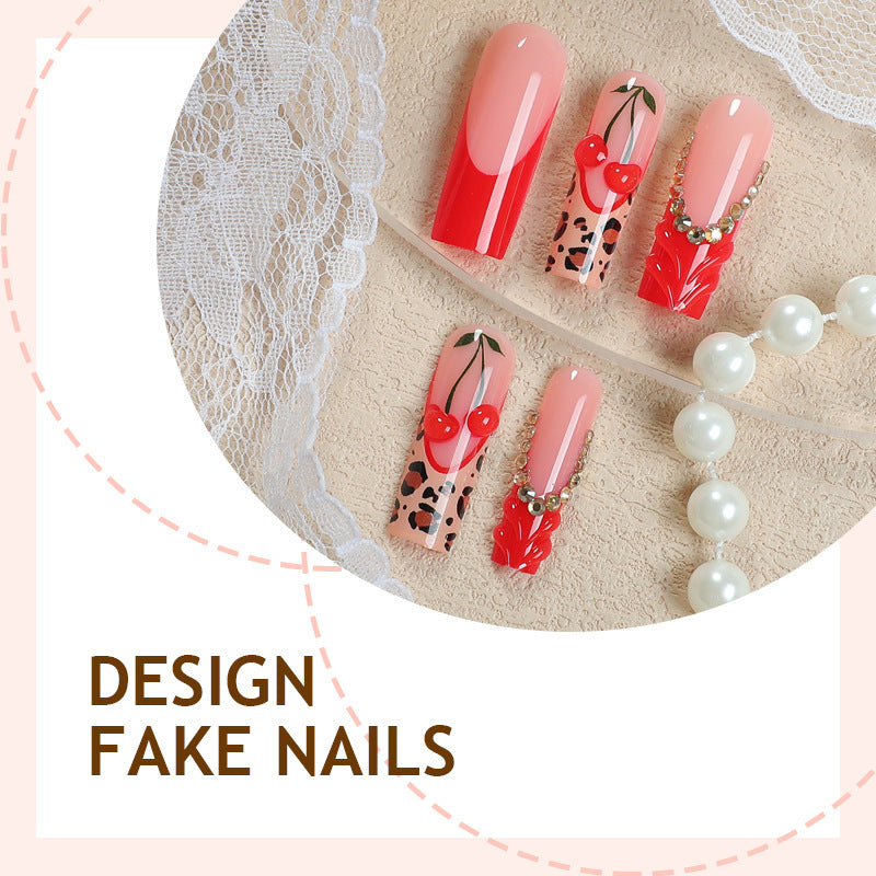 No.F661 Red Leopard Print Fingernails Patch 24pcs/Set