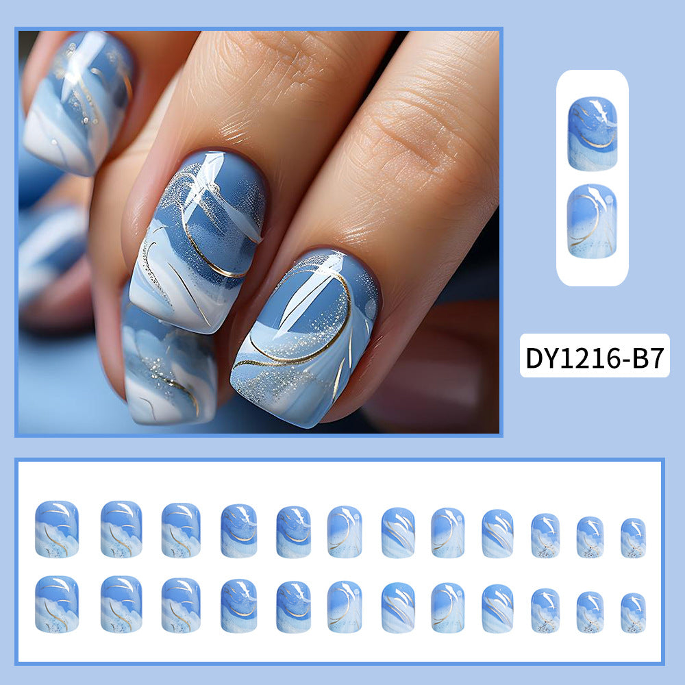 No.F14 Blue&White Gradient Fingernails Patch 24pcs/Set