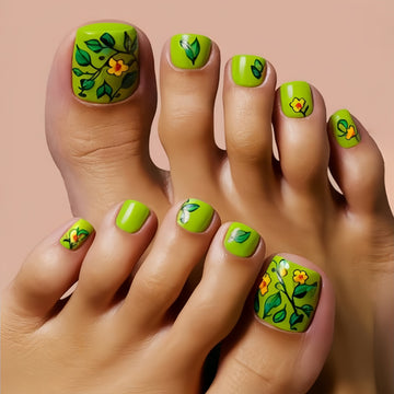No.563 Green Flowers Toenails Patch 24pcs/Set