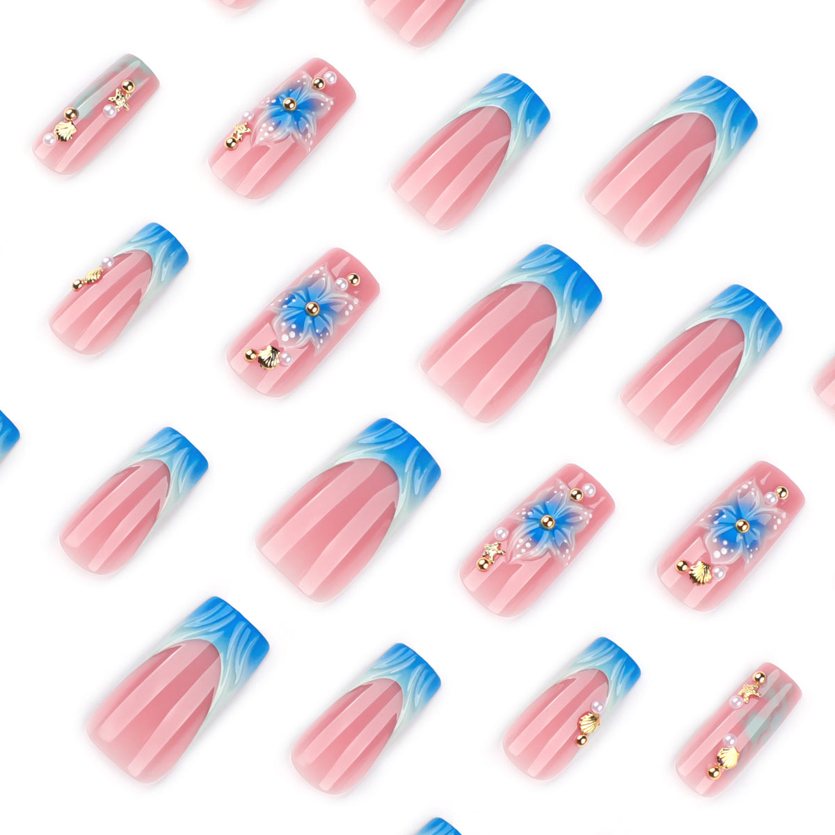 No.F617 Blue Flower Fingernails Patch 24pcs/Set