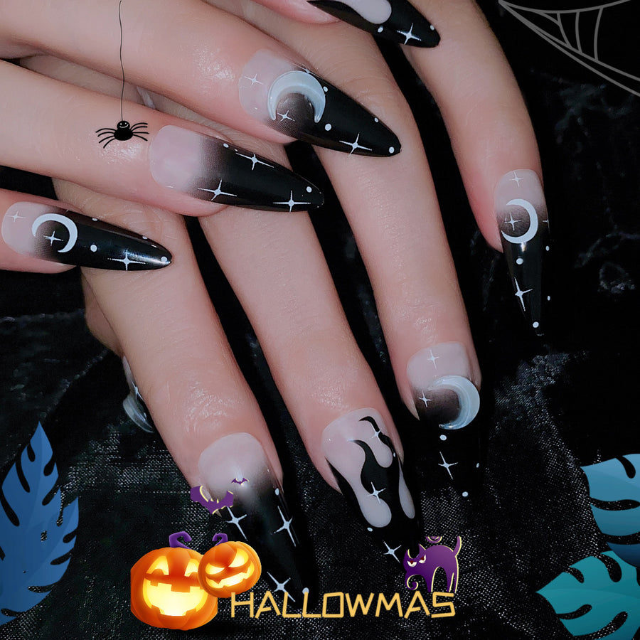 No.AW56 Halloween Pointed Star Moon Fingernails Patch 24pcs/Set