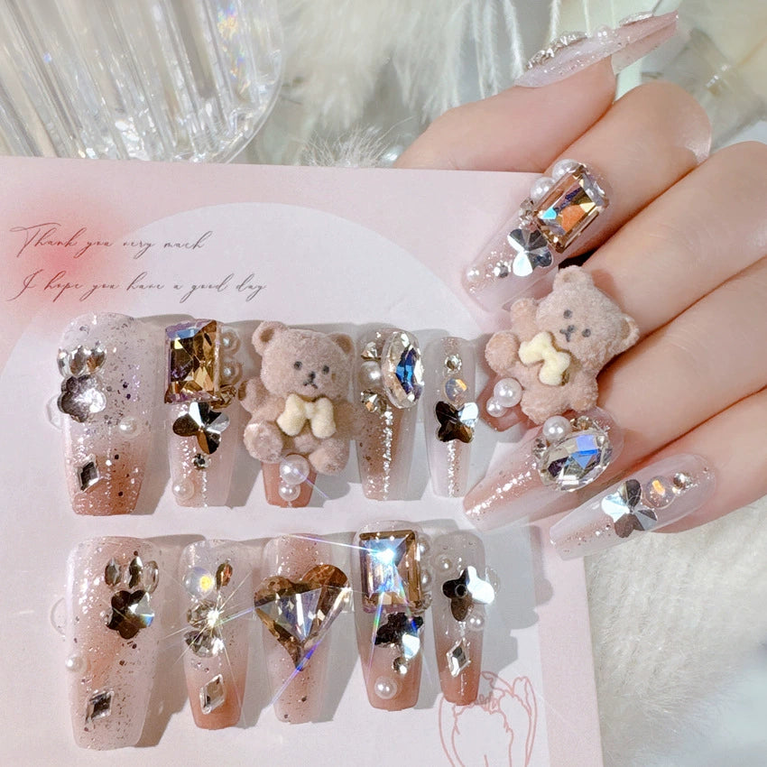 No.F300 Cartoon Plush Bear Fingernails Patch 24pcs/Set