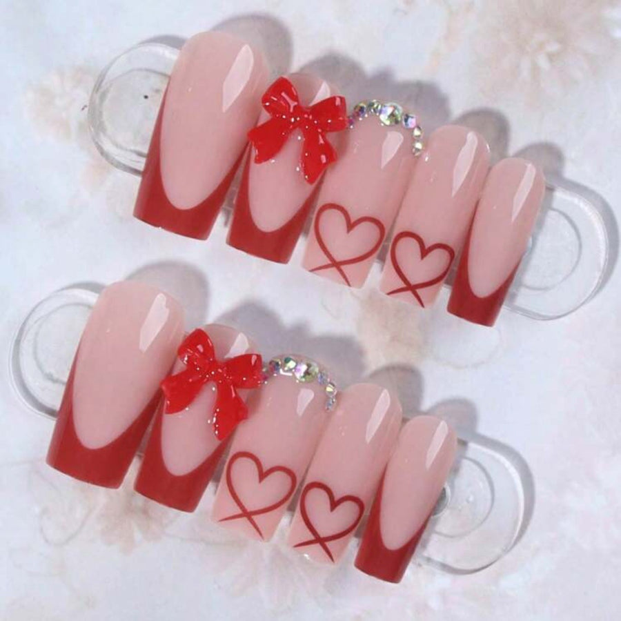 No.F398 Red Love Bow Fingernails Patch 24pcs/Set