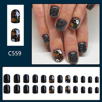 No.AW69 Halloween Black Gypsophila Fingernails Patch 24pcs/Set