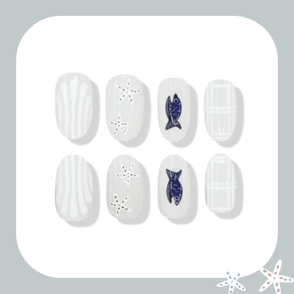 No.F765 Starfish Plaid Fingernails Patch 24pcs/Set