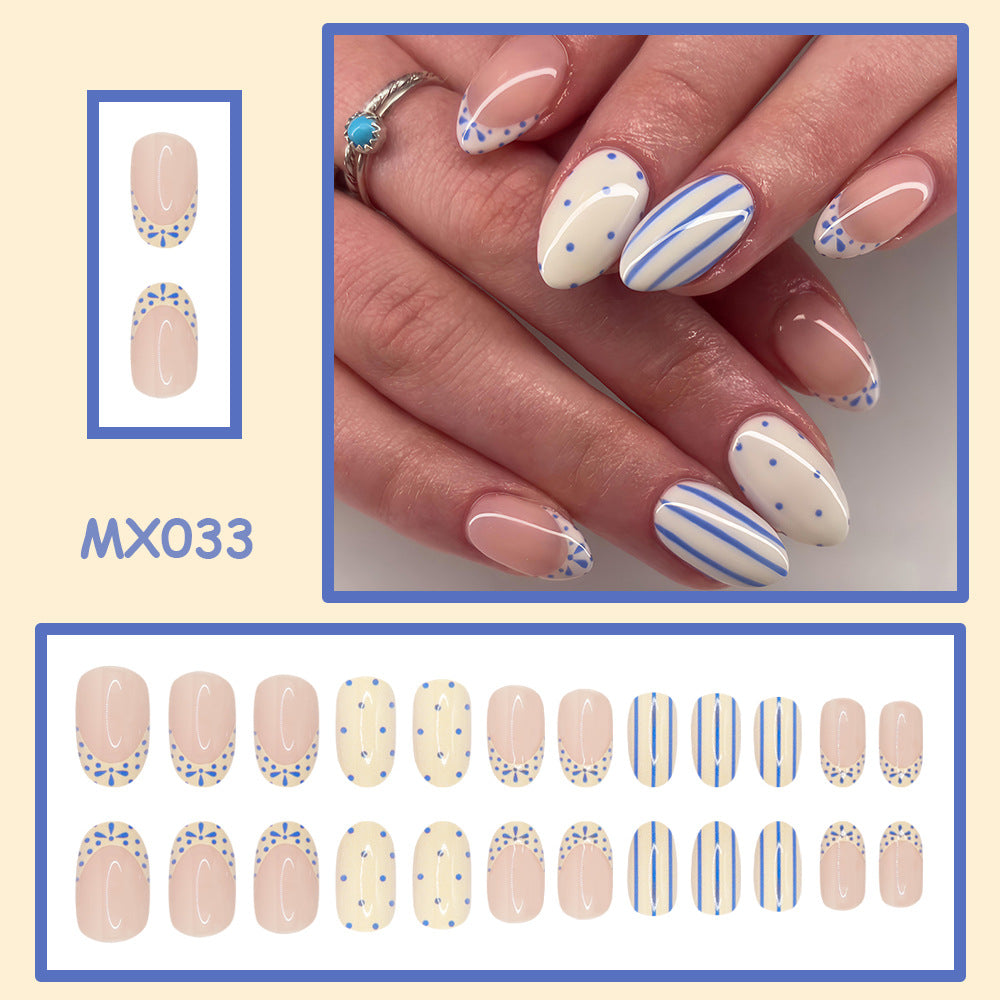 No.F744 Blue Polka Dots Fingernails Patch 24pcs/Set
