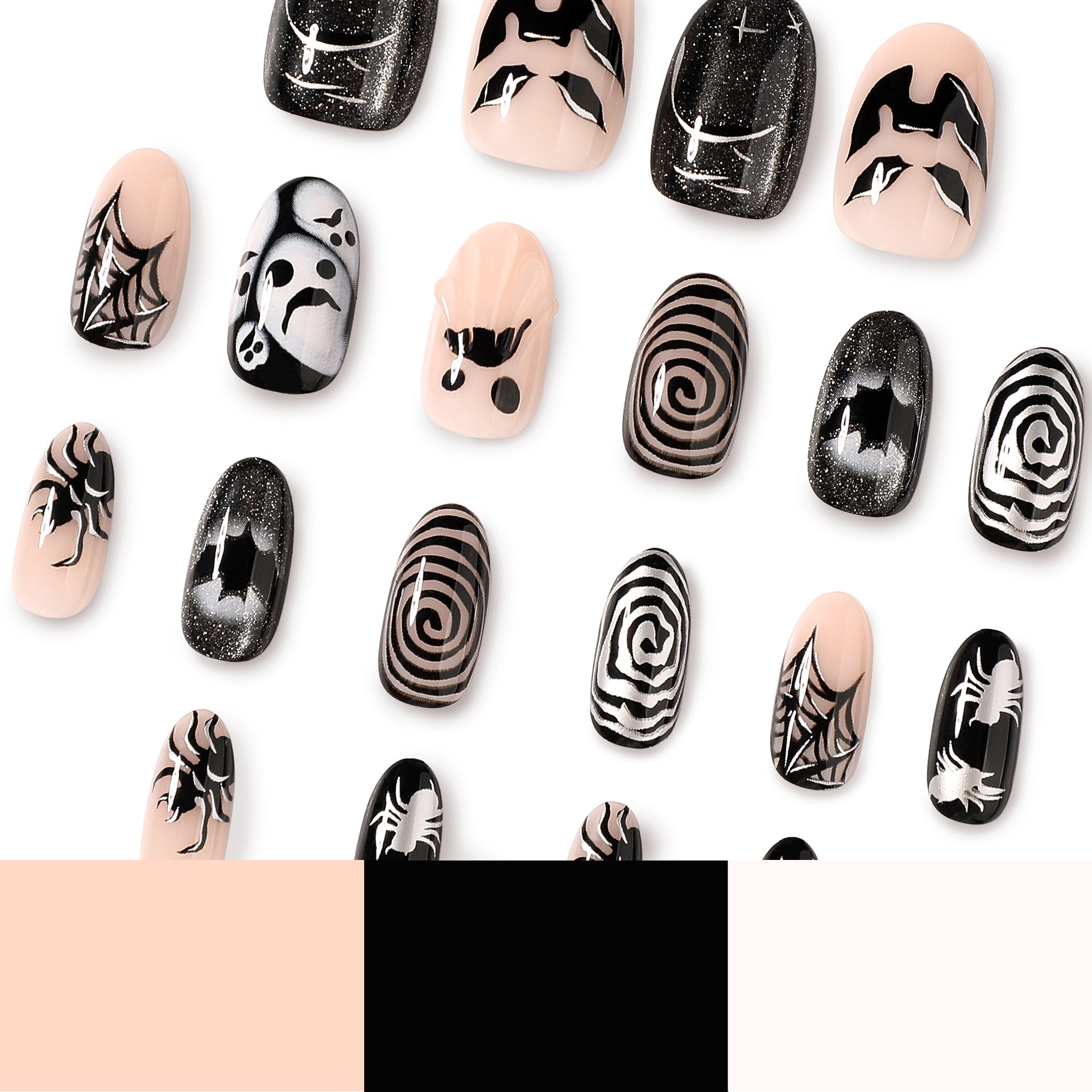 No.AW211 Halloween Black Cat's Eye Fingernails Patch 24pcs/Set