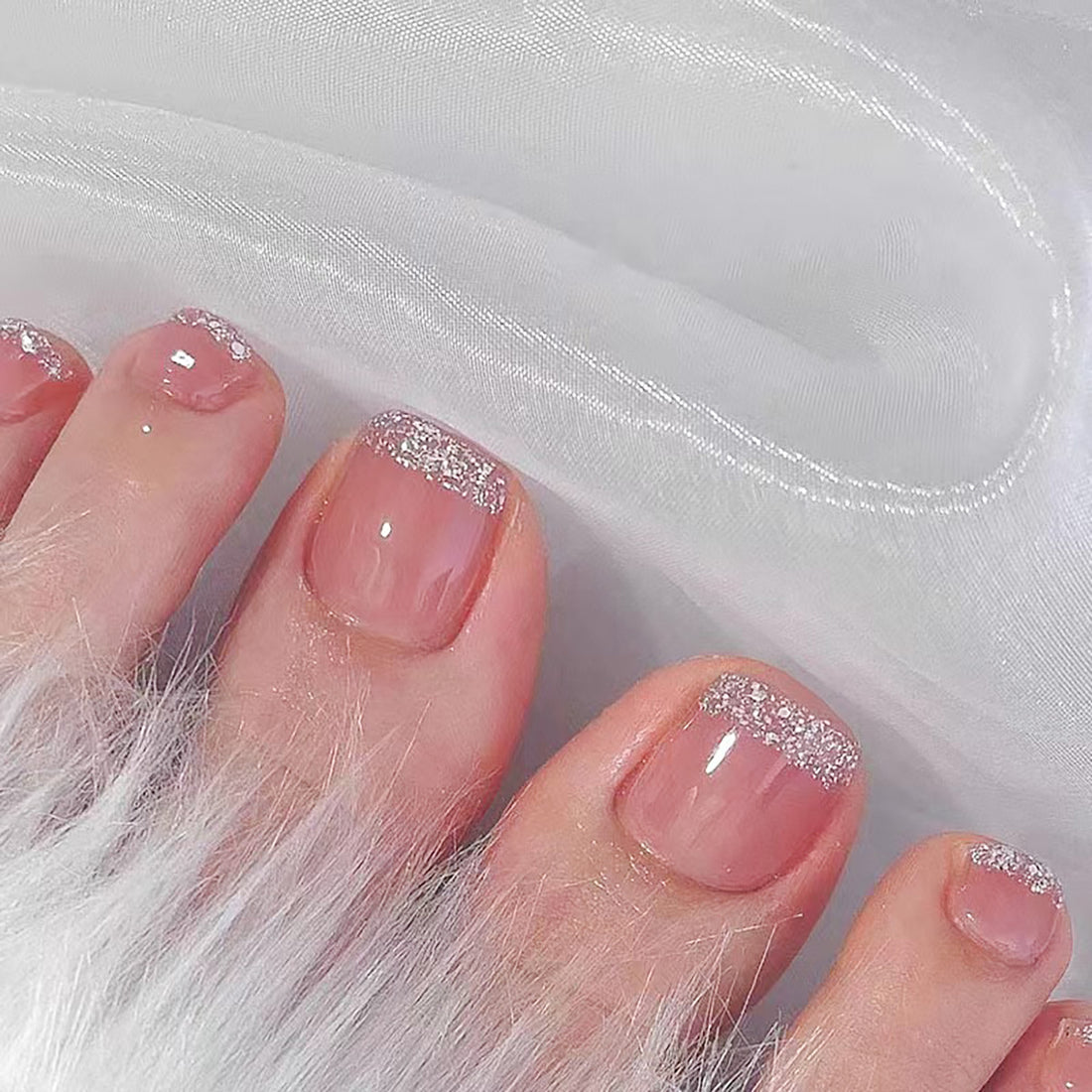 Parche para uñas de los pies con purpurina rosa hielo 24 piezas