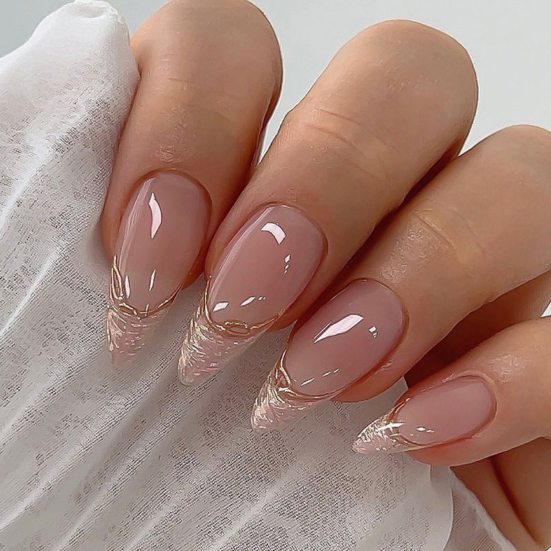 No.F97 Irregular Pearl Gold Edge Fingernails Patch 24pcs/Set