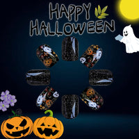 No.AW69 Halloween Black Gypsophila Fingernails Patch 24pcs/Set