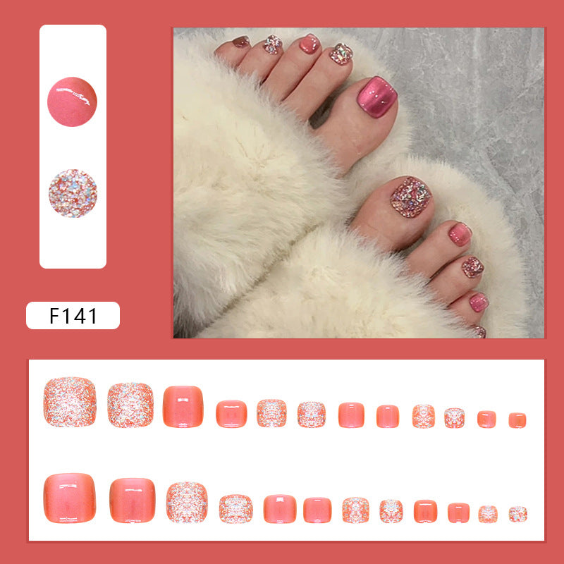 Red Cat's Eye Flash Toenail 24pcs/Set