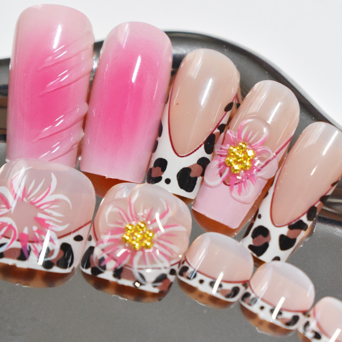 No.PSN85 Sweet Flower Leopard Hand & Toe Pair Set-48pcs