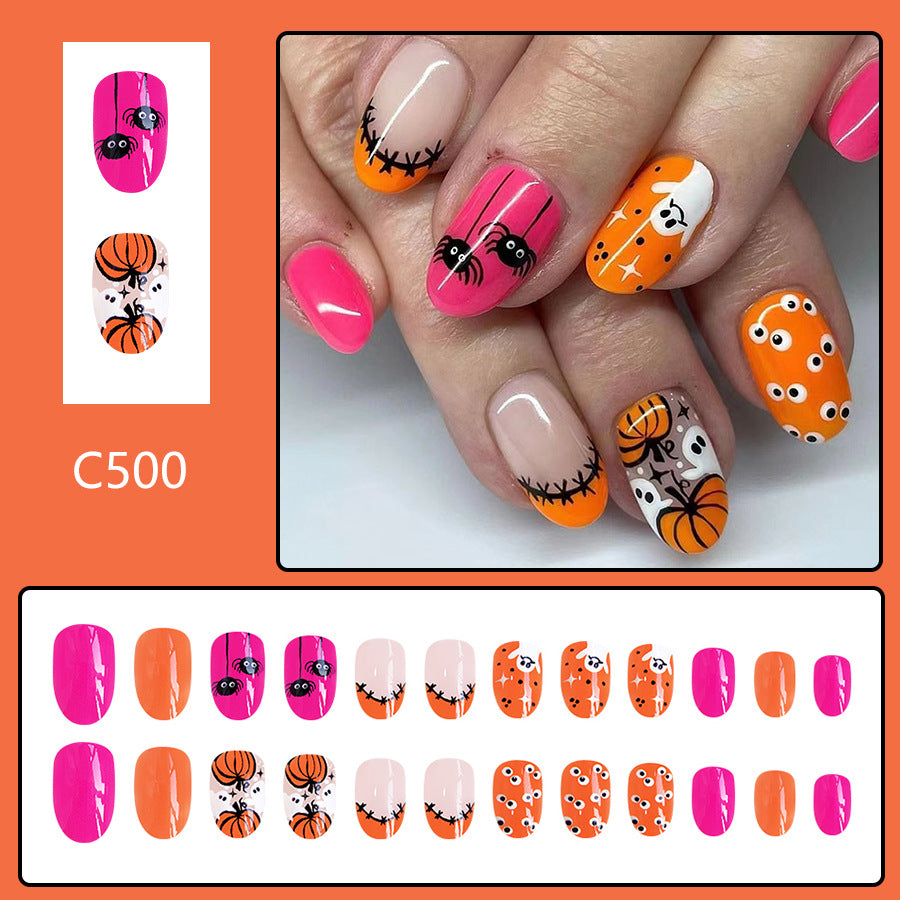 No.AW39 Halloween Pumpkin Orange Fingernails Patch 24pcs/Set