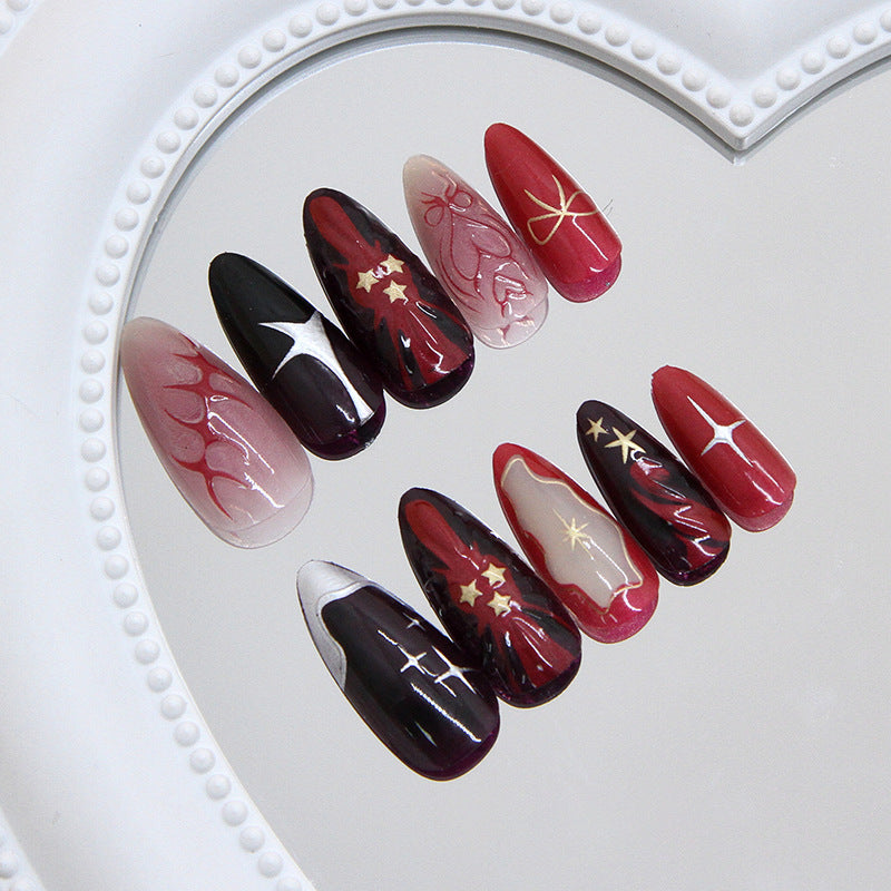 No.F453 Crimson Star Fingernails Patch 24pcs/Set