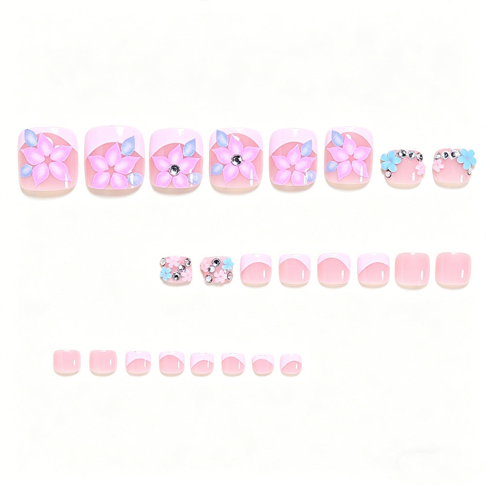 No.742 Pink Flowers Toenails Patch 24pcs/Set
