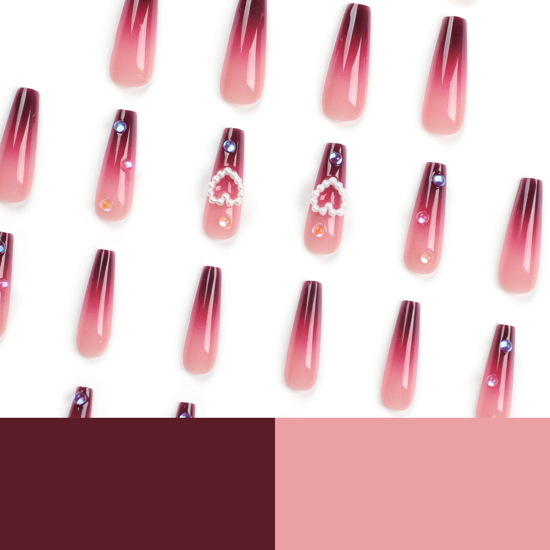 No.F168 Wine Red Gradient Long Fingernails Patch 24pcs/Set