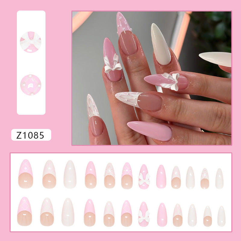 No.F444 Pearl Bow Fingernails Patch 24pcs/Set