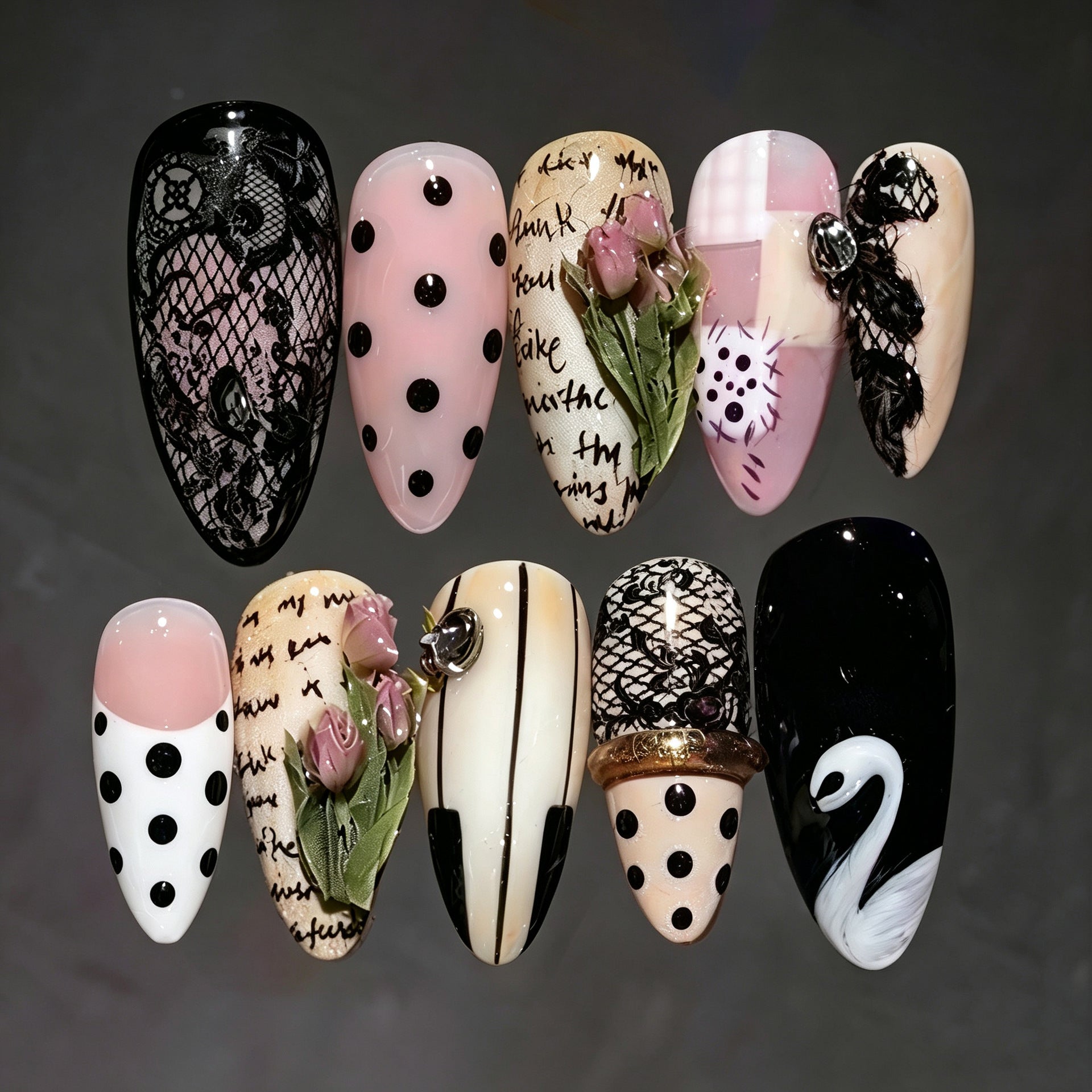 No.F832 Pink Roses  Fingernails Patch 24pcs/Set