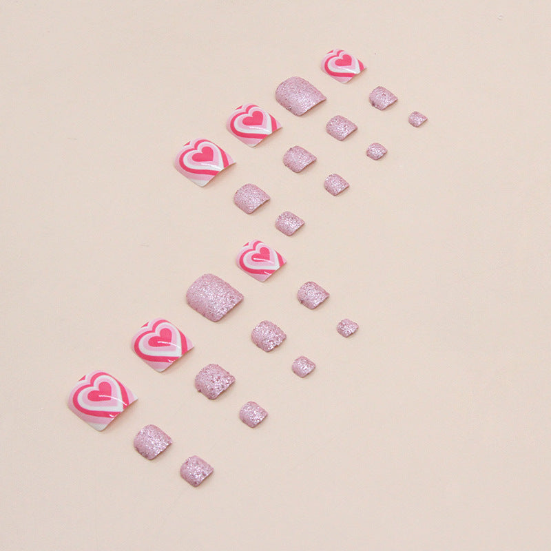 No.250 Pink Glitter Heart Toenails Patch 24pcs/Set