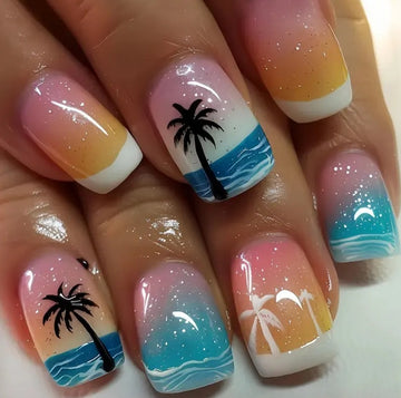 No.BH4 Wave Coconut Tree Fingernails Patch 24pcs/Set