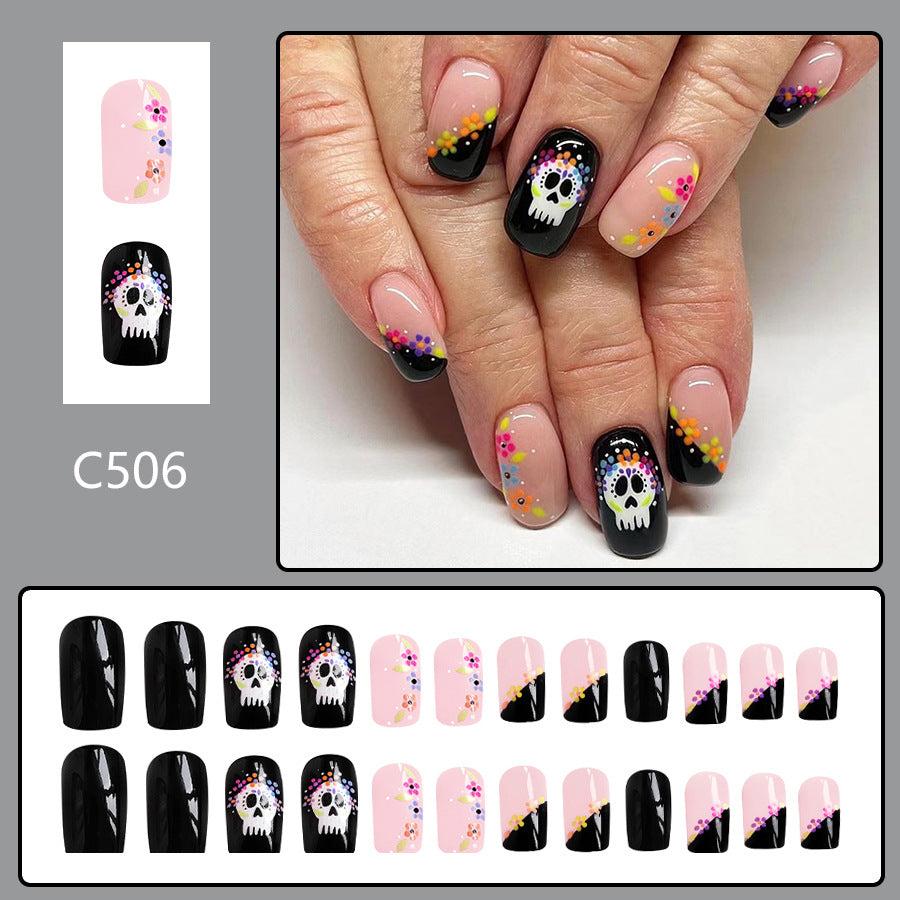 No.AW41 Halloween Skull Flowers Fingernails Patch 24pcs/Set