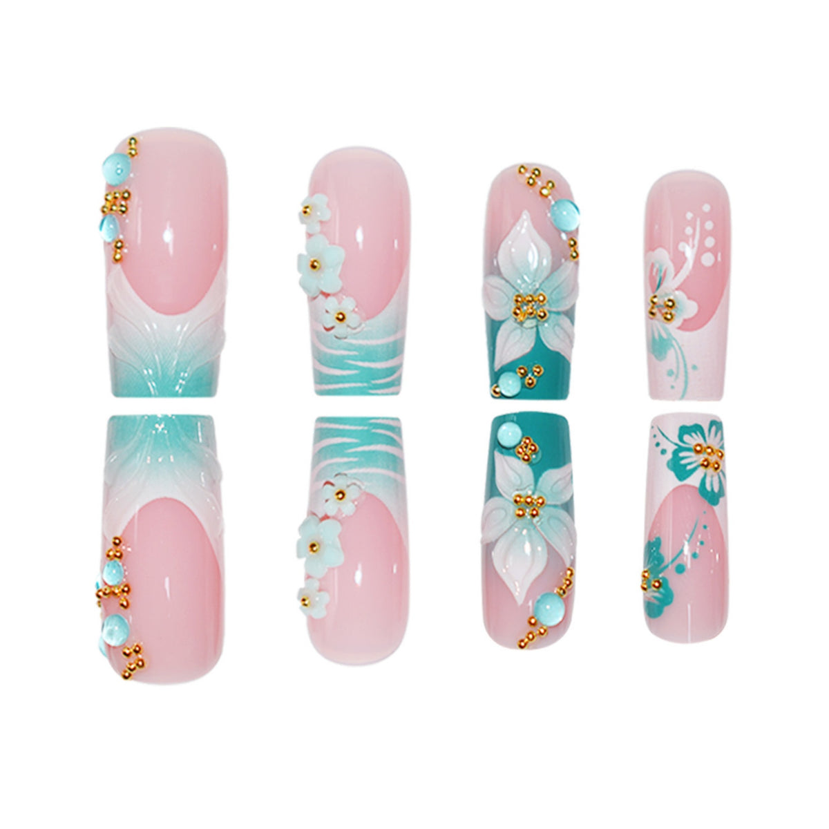 No.F508 Blue-Green Fingernails Patch 24pcs/Set