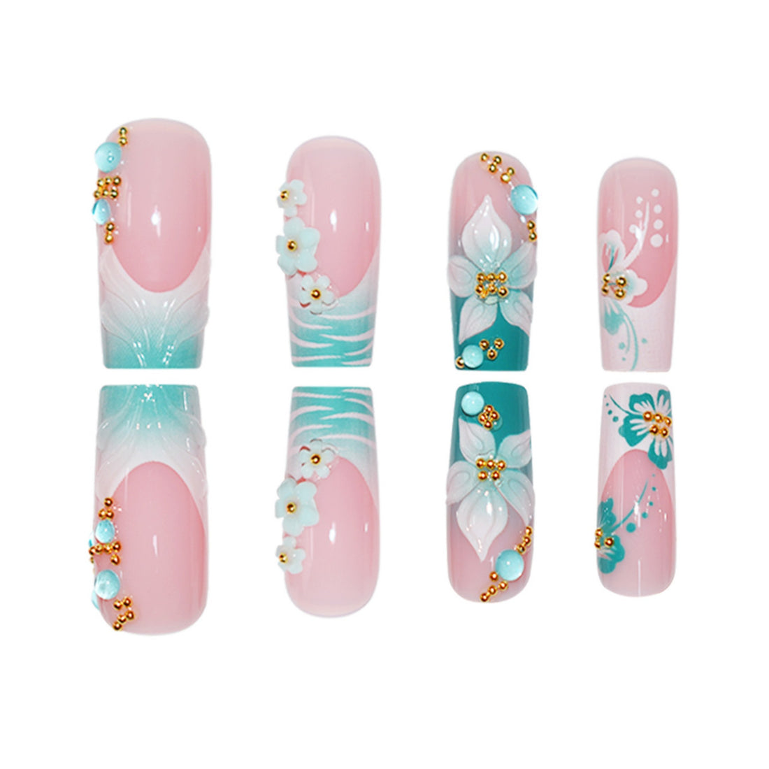 No.F508 Blue-Green Fingernails Patch 24pcs/Set
