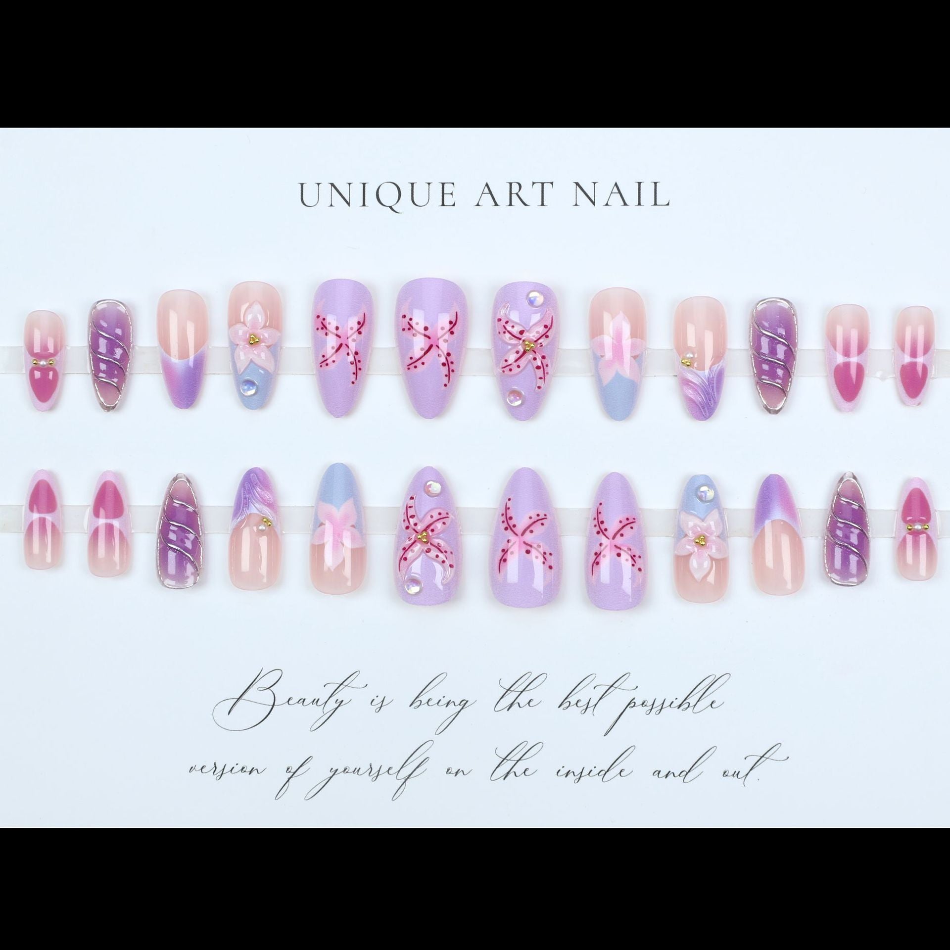 No.F486 3D Pink Flowers Fingernails Patch 24pcs/Set