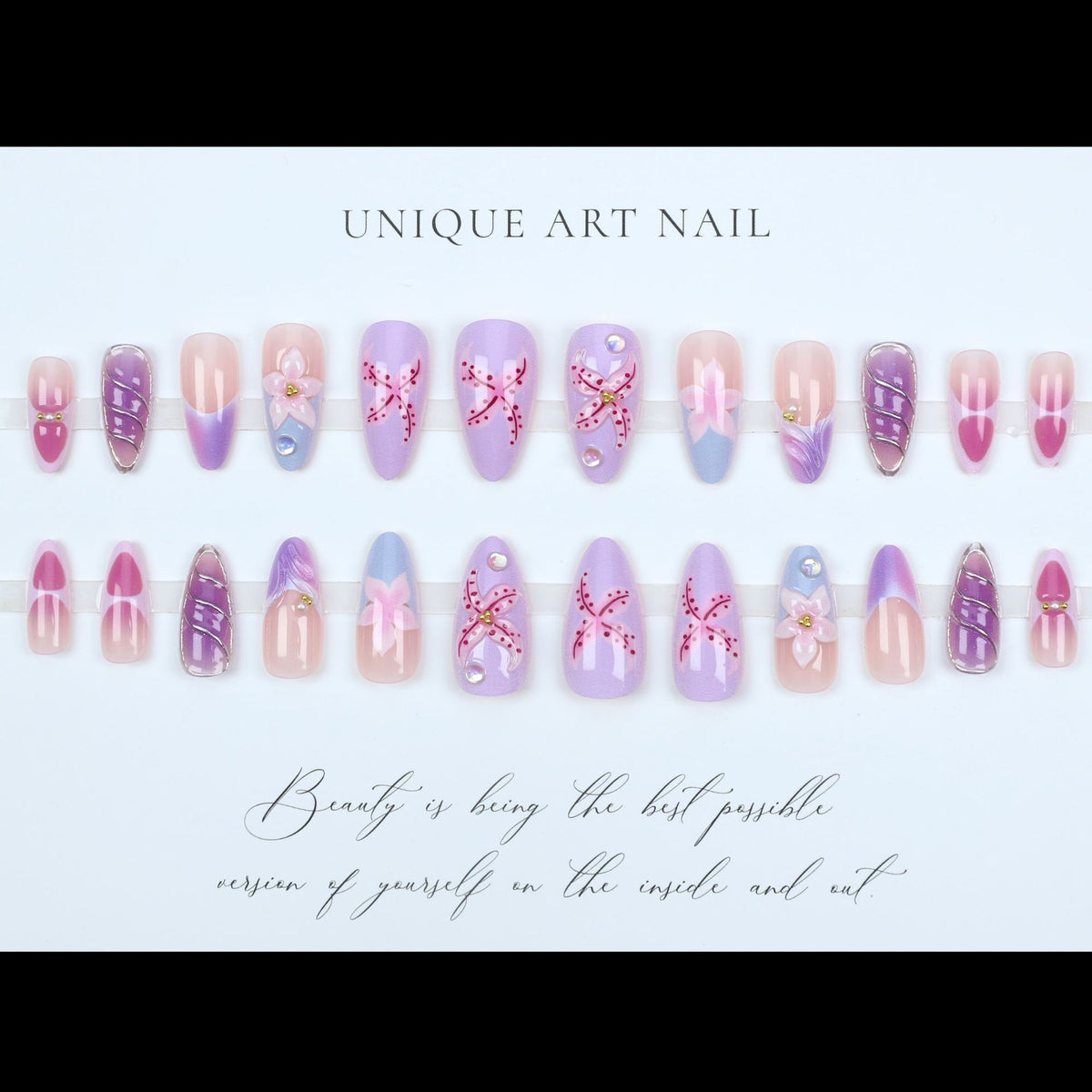 No.F486 3D Pink Flowers Fingernails Patch 24pcs/Set