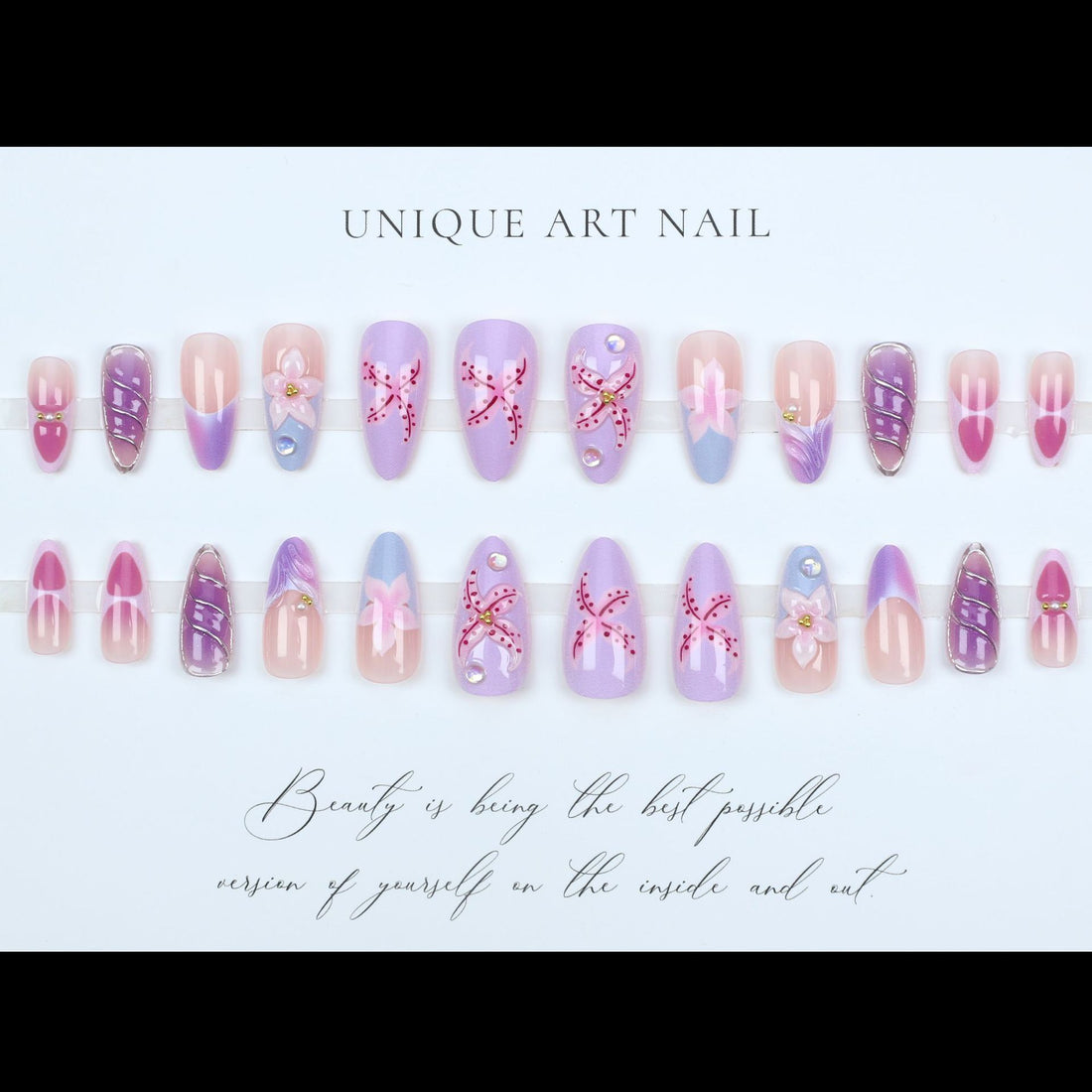 No.F486 3D Pink Flowers Fingernails Patch 24pcs/Set