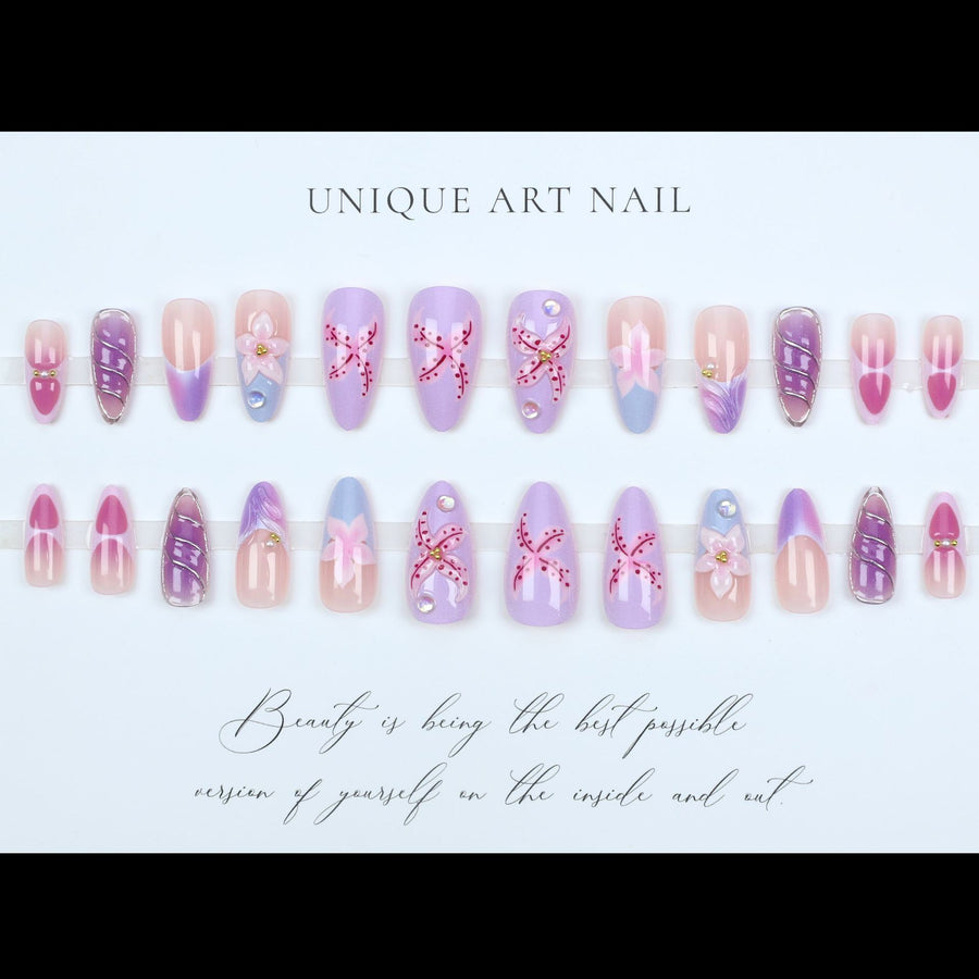 No.F486 3D Pink Flowers Fingernails Patch 24pcs/Set
