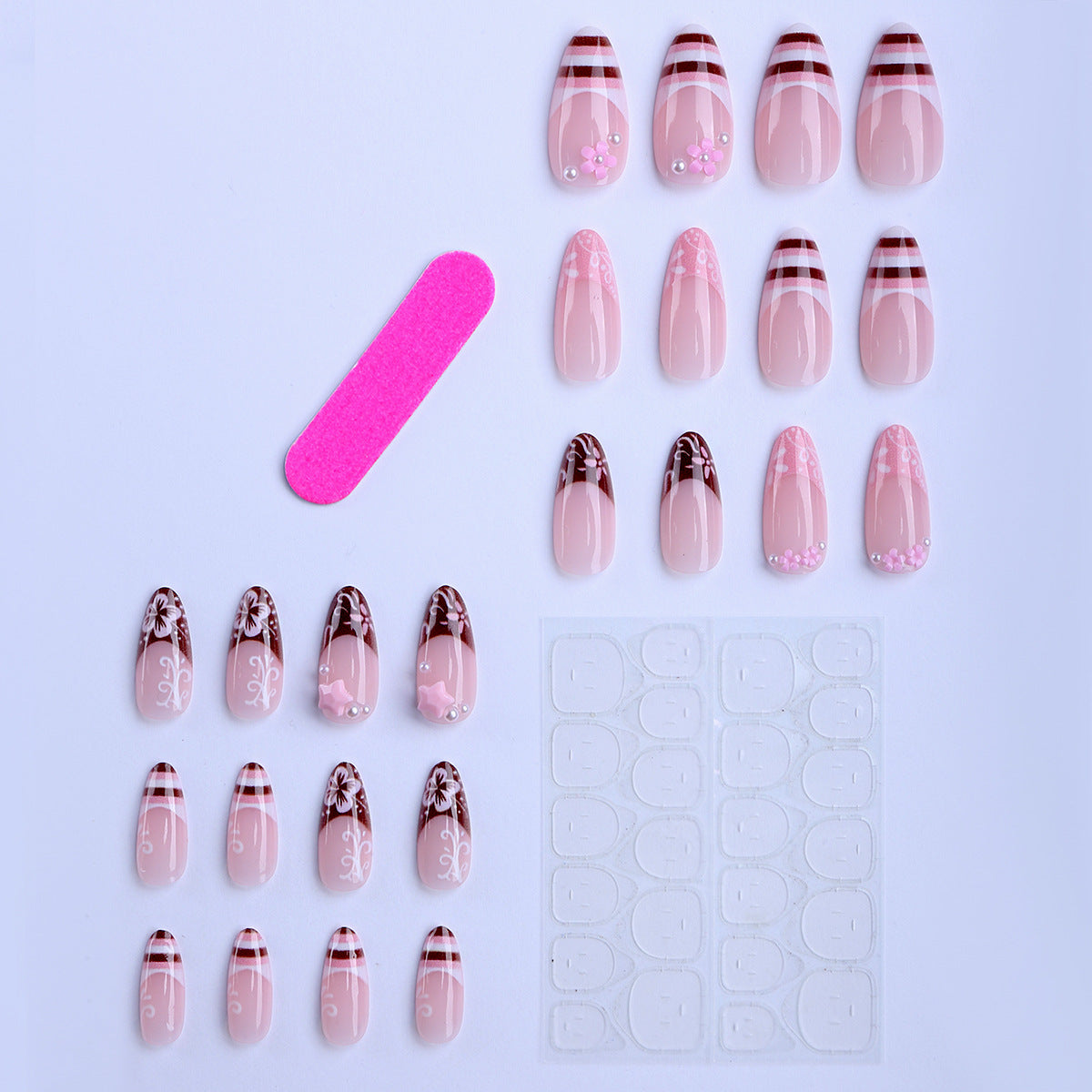 No.F647 Brown Stripes Fingernails Patch 24pcs/Set