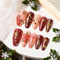 No.CM118 Christmas Red Flower Fingernails Patch 24pcs/Set