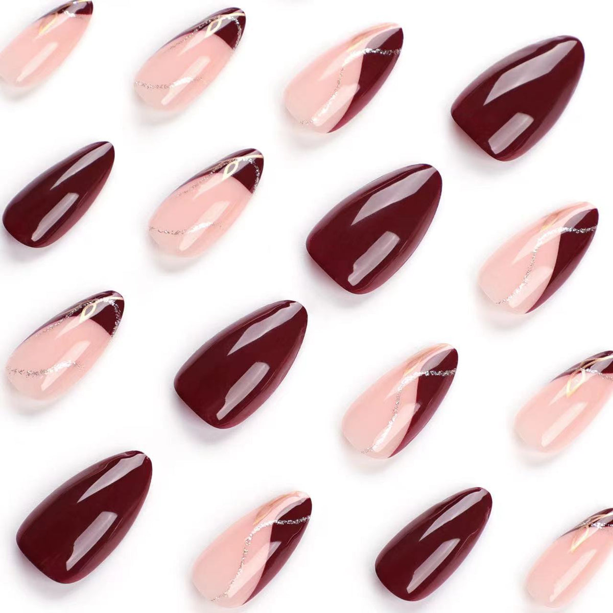 No.F676 Claret Fingernails Patch 24pcs/Set
