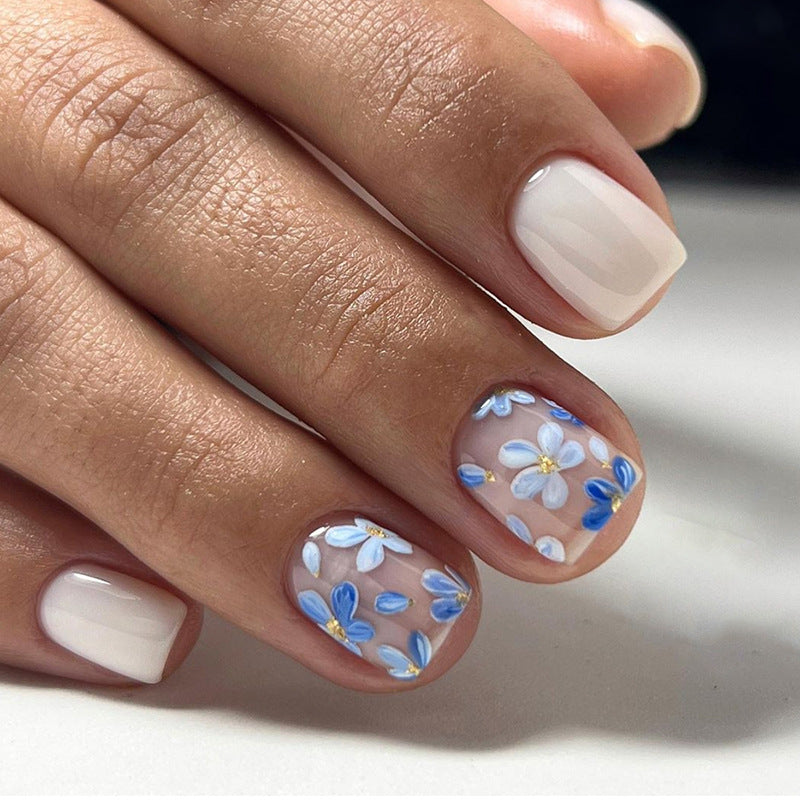 No.F82 Blue Retro Flower Fingernails Patch 24pcs/Set