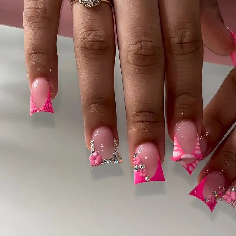No.F680 Pink Flowers Fingernails Patch 24pcs/Set