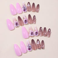 No.F74 Purple Rose Rhinestone  Fingernails Patch 24pcs/Set