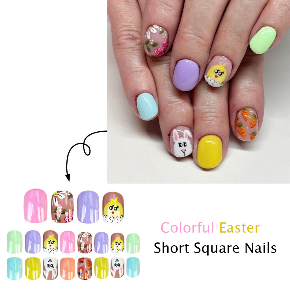 No.ET37 Colorful Rabbits Fingernails Patch 24pcs/Set