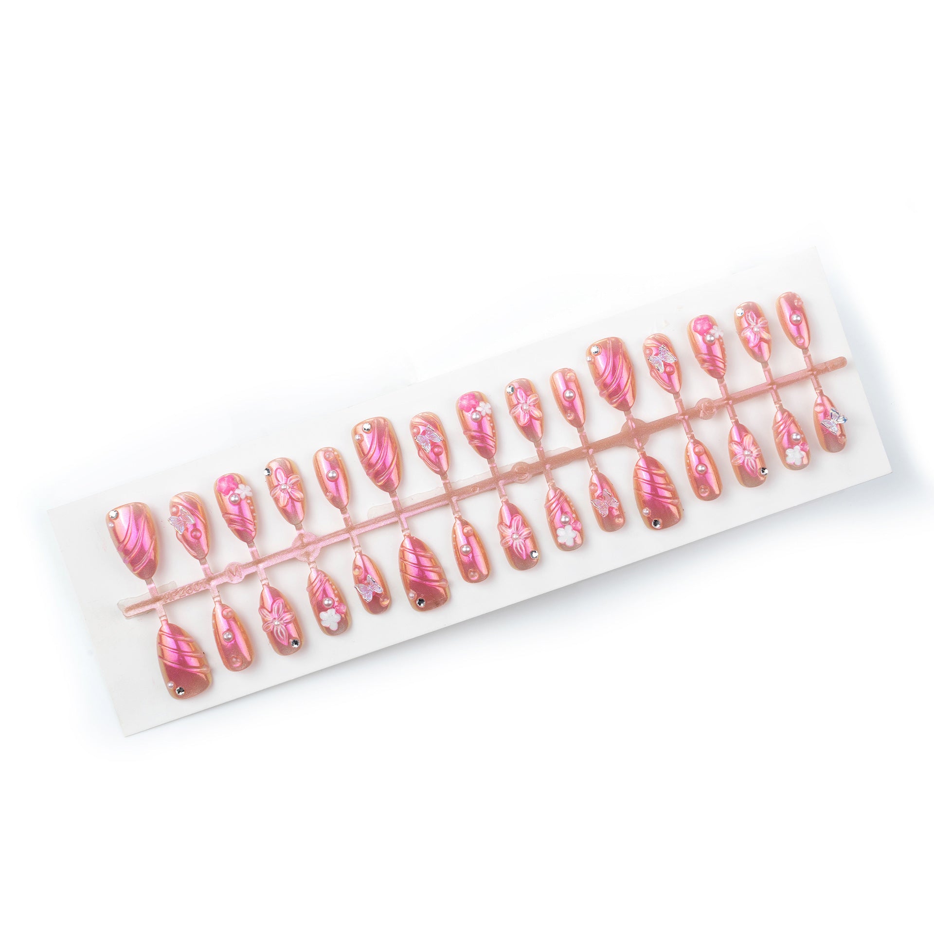 No.BH49 Pink Blush Flowers Fingernails Patch 24pcs/Set