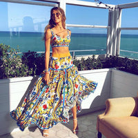 Sexy Halter Retro Printed Backless Two Piece Set