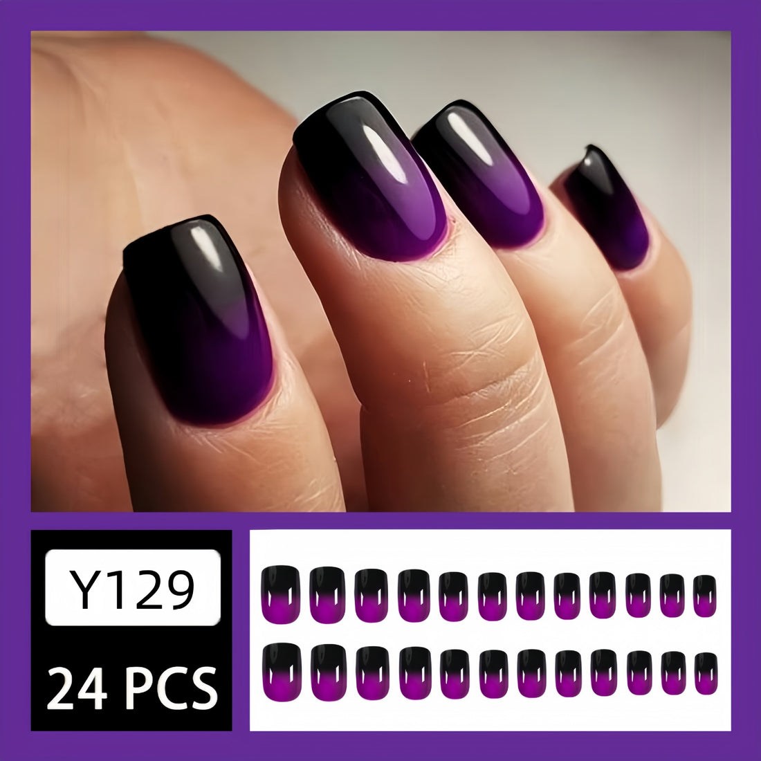 No.F65 Purple Gradient Fingernails Patch 24pcs/Set