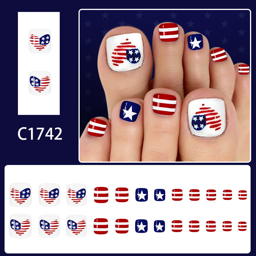 No.JNU14 Heart-shaped Flag Toenails Patch 24pcs/Set
