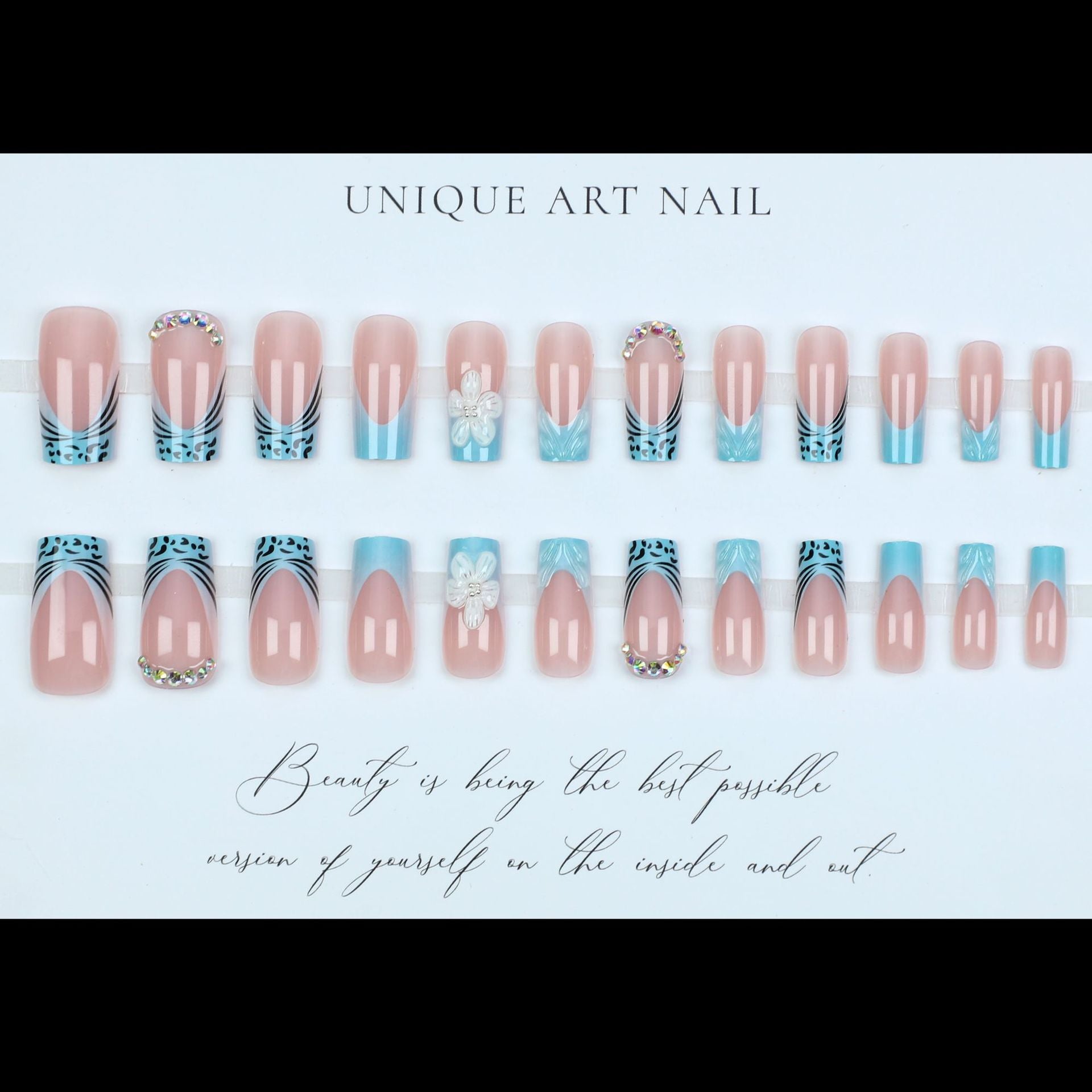 No.F495 Blue Flower Fingernails Patch 24pcs/Set