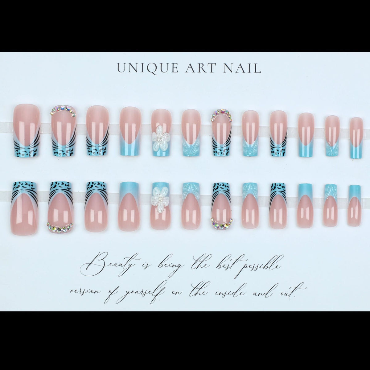 No.F495 Blue Flower Fingernails Patch 24pcs/Set