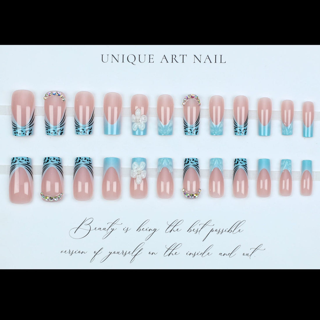 No.F495 Blue Flower Fingernails Patch 24pcs/Set