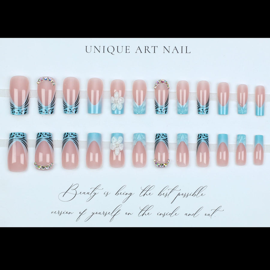 No.F495 Blue Flower Fingernails Patch 24pcs/Set